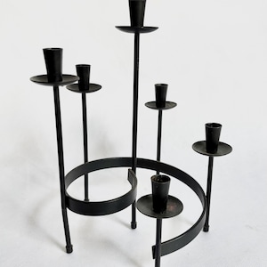 Vintage 1960s Swedish Mid-Century Modern Candelabra &quot;Spiral&quot; attributed to Harry Boström / Scandinavian MCM Black Swirl Small Candlestick
