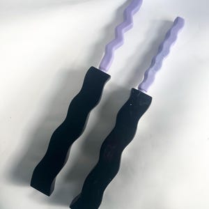Vintage 1980s Postmodern Memphis Style Pair of Black Wave Squiggle Candlestick Holders - Rare set of Postmodern Squiggle Candleholders