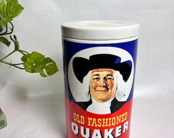 Tarro de cerámica Quaker Oats antiguo y raro de los años 70 con la famosa receta de galletas de avena en la parte posterior / Decoración retro de comida / Recipiente de cerámica