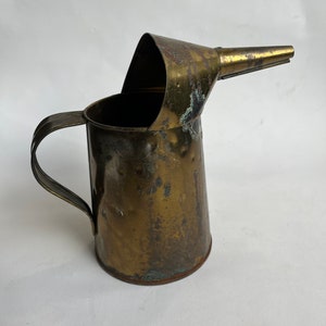 Antique 1930s 1940s Oil Can Pitcher with Handle and Spout - Dispenser Metal 1 Quart Qt Liquid Bulk Pour Spout - Vintage Oil Liquid Pour Can