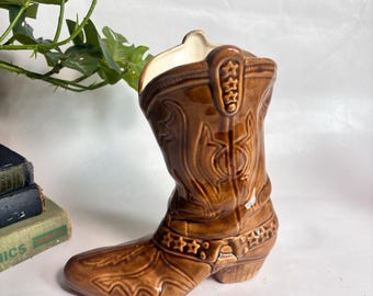 Large Vintage MCM Ceramic Cowboy Boot Vase Sculpture / Western Boot Figure / Western Decor / Cowboy Gift