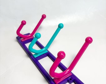 Yaffa 80s Plastic Purple Yaffa Organizer Wall Hooks / Vintage Basic Line Collectible Wall Hook Hanging Storage / Multicolor / Kids Room
