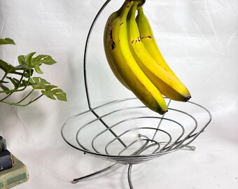 Vintage Large Sculptural Post Modern Chrome Footed Fruit Bowl with Banana Hook - Italian Design similar to Alessi / Memphis