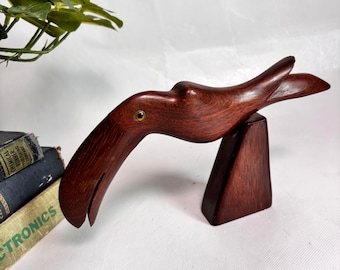 Vintage 1970s Hand Carved Iron Wood Toucan Bird | Exotic Ironwood Animal Figurine, Tropical Bird, Book Shelf Styling, Solid Wood Sculpture