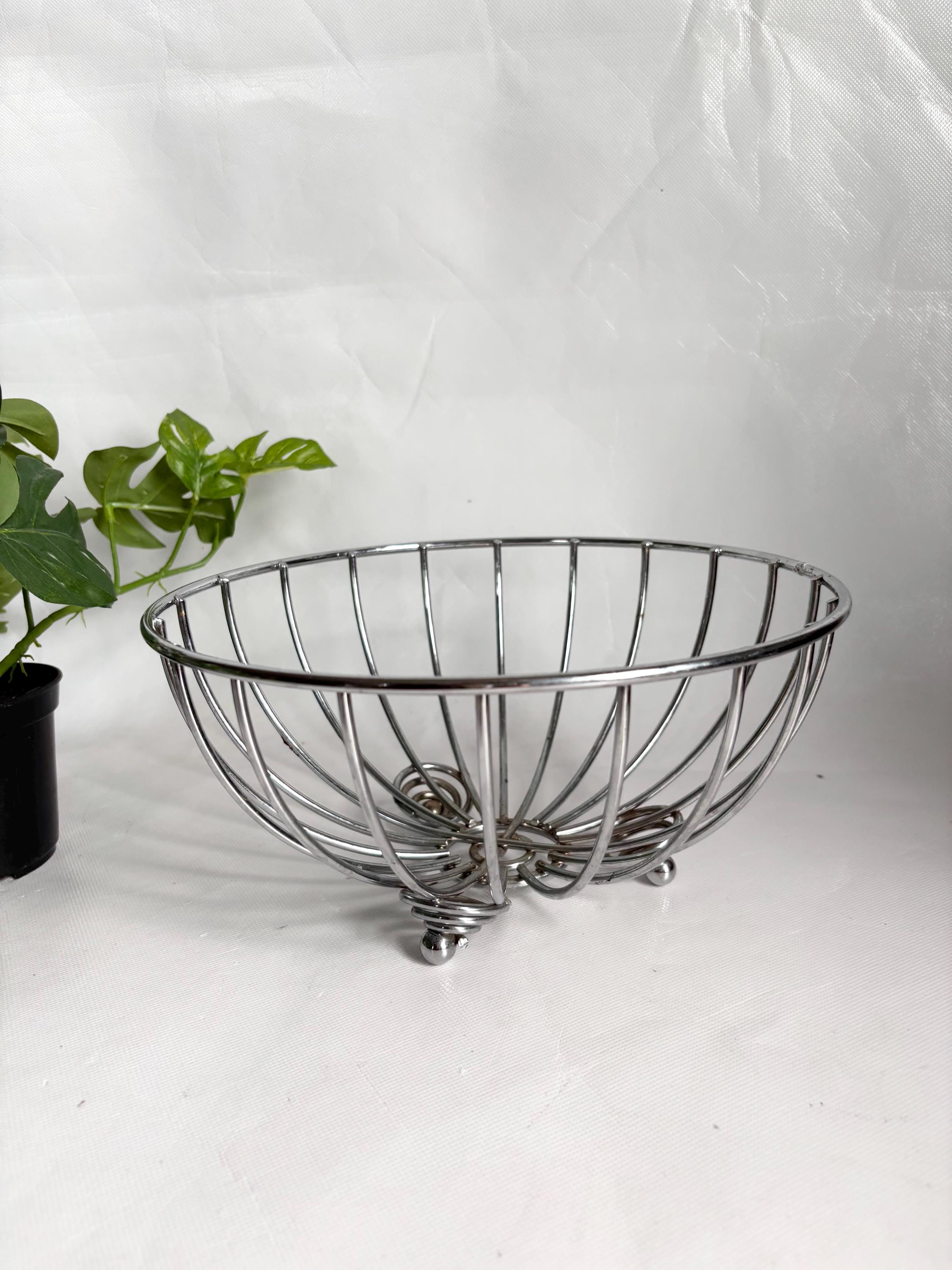 thumbnail image 2 of Crystals Large Stainless Steel Fruit Basket – Silver Chrome, 39cm Tall, Modern Kitchen Bowl 2 of 5