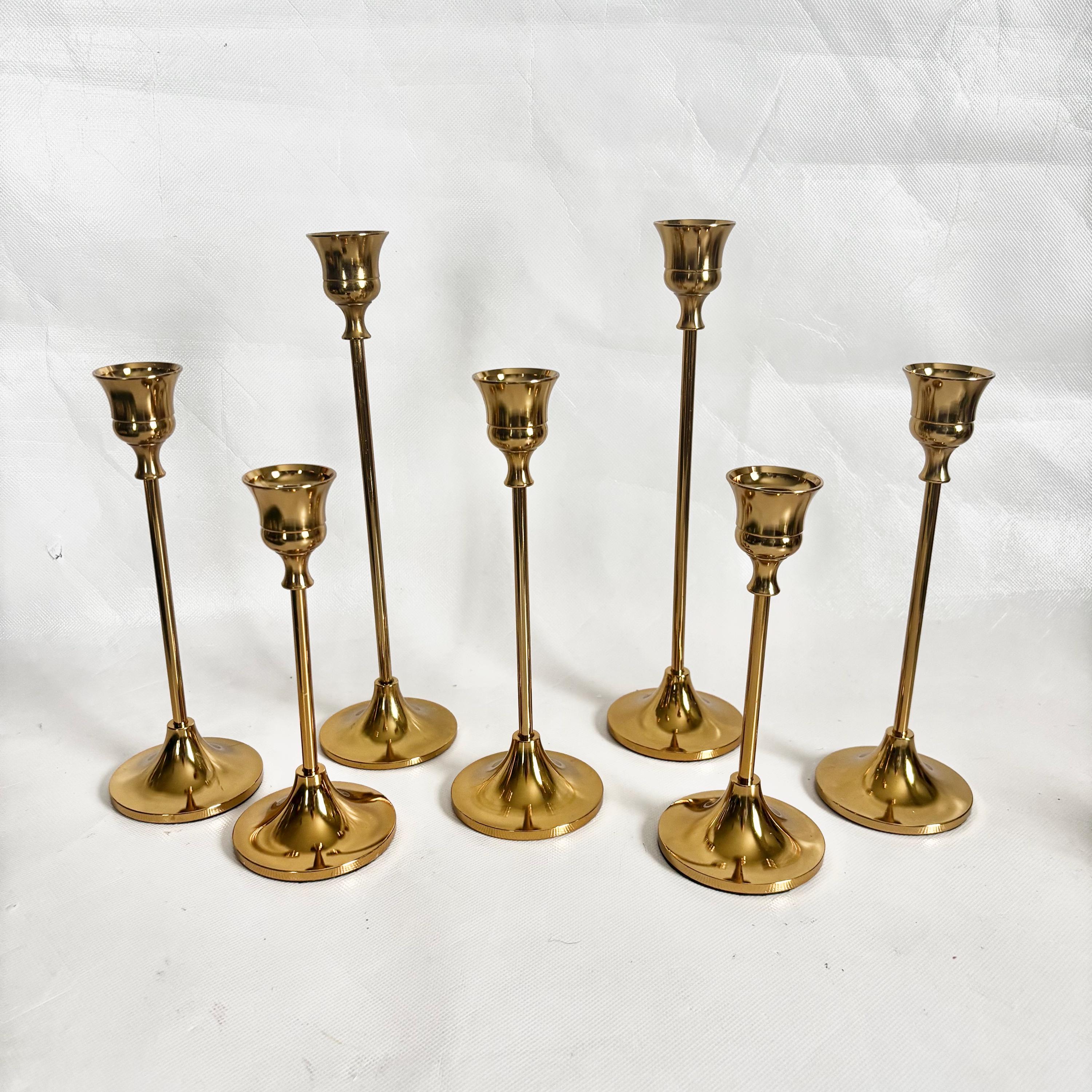 Set of 7 Vintage Brass Tulip Graduated Height Candlestick Holders
