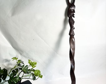 Vintage Hand Carved Tribal African Sculptural Figural Walking Stick 40” tall // African Folk Art