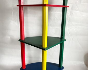 Vintage Multicolored Wooden Pencil Bookshelf in the Style of