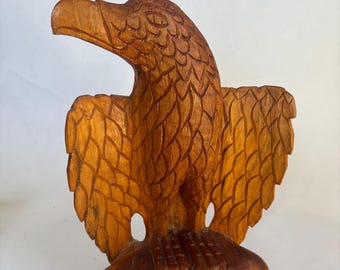 Huge Vintage Folk Art Hand Carved Wooden Bald Eagle Sculpture - Large 15” Wood Carved Bird Figure Made by Hand / Outsider Art Bird Statue