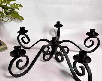 Vintage Large 18” Wrought Iron Spanish Gothic Candelabra Tabletop Candlestick Holders /  MCM Medieval Gothic Brutalist 5 Arm Candle Holder