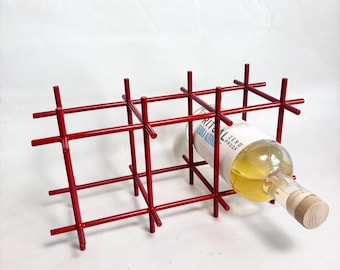 Vintage Red Grid Cubic Sculptural Postmodern Metal Six-Bottle Wine Rack (6) Bottle Holder - Italian Design similar to Alessi