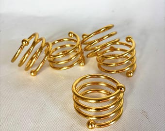 Vintage 1980s Postmodern Gold Metal Spring Spiral Napkin Rings - Set of 5 Spring Design Napkin Ring - Made in Taiwan