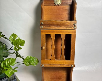 Vintage Solid Wood Wall Hanging Display Cabinet Shelf with Door - Wood Trinket Shelf | Wood Kitchen Spice Rack | Miniature Shelf