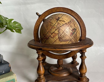 Vintage Made in Italy Old World Wooden Desk Globe W/ Stand Astrology Design - Made in Italy Spinning Zodiac Wood with Stand