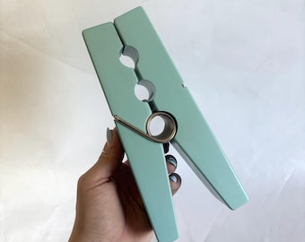 Vintage Oversized Jumbo Wooden and Metal Clothespin Desk Accessory / Note and Card Holder / Vintage Office Decor / Large Wooden Clothes Pin
