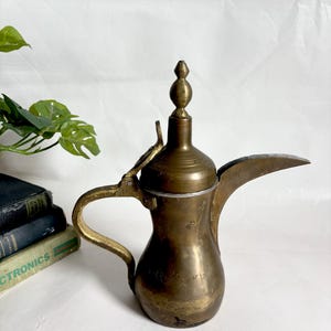 Antique handmade brass Dallah / Arabic coffee pot / large brass Dallah / Signed Middle Eastern Dallah / Vintage Arabic Islamic Bedouin Brass