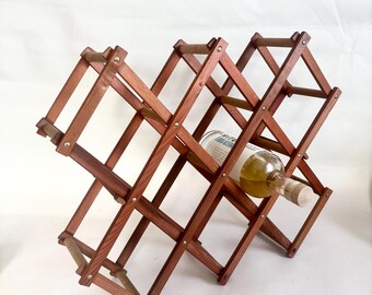 Vintage MCM Wood Accordion Collapsible Wine Rack | MidCentury Wooden Wine Rack , Wine Rack Foldable MCM Wine Display.