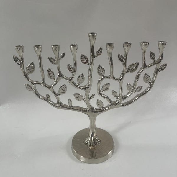 Menorah Baum des Lebens Antikes Silber und Gold Finish / Botanische 9 Zweige - Jüdische Bibel Jerusalem Tempel MENORAH Neun Zweige - Israel