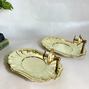 Vintage Set of 2 Brass Tone Homco Shell Shape Scalloped Wall Sconce Candlestick Holders - Pair of Gold Ornate French Country Colonial