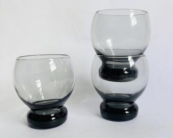 ヴィンテージ ミッドセンチュリー スモークグレー ローボールグラス