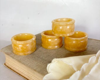 Vintage Round Cream Onyx Stone Napkin Rings - Set of Four (4)