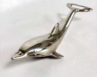 Vintage MCM Chrome Dolphin Duel Bottle Opener Silver Plated, Nautical Barware // Dolphin Decor