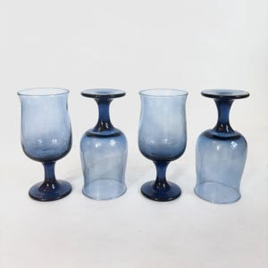 Vintage Libbey Tulip Dusky Blue Wine Glasses | Indigo Blue Glasses| Blue Stemware|Denim Blue Barware|Blue Glass Goblets|Colorful Set of Four