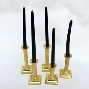 Set of 5 Baldwin Solid Brass Pillar Candlesticks / Collection of Brass Candlestick Holders - Set of Five Brass Candle Holders