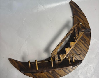 Vintage Crescent Moon with Stairs Shelf for Miniatures - Witchcore Moon Shelf, FairyCore Wall Shelf | Moon & Stairs Wall Trinket Shelf