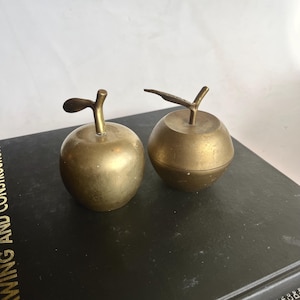 Set of Two Vintage Solid Brass Apples Trinket Box and Bell / Apple Box / Apple Bell - Pair of Small Brass Apple Figurines