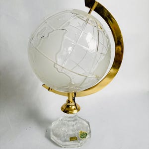 Vintage Large Crystal Lead Glass Earth Globe Hand Blown Made Germany Vintage 1960&#39;s Beyer / Handblown, Etched, Engraved Crystal Globe 15”