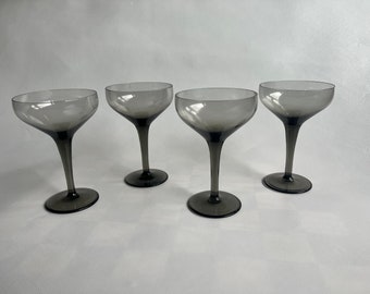 4 Vintage Orrefors Rhapsody Smoked Crystal Champagne Coupe by Sven Palmqvist, Sweden Swedish Mid Century Modern, Home Barware - Set of Four