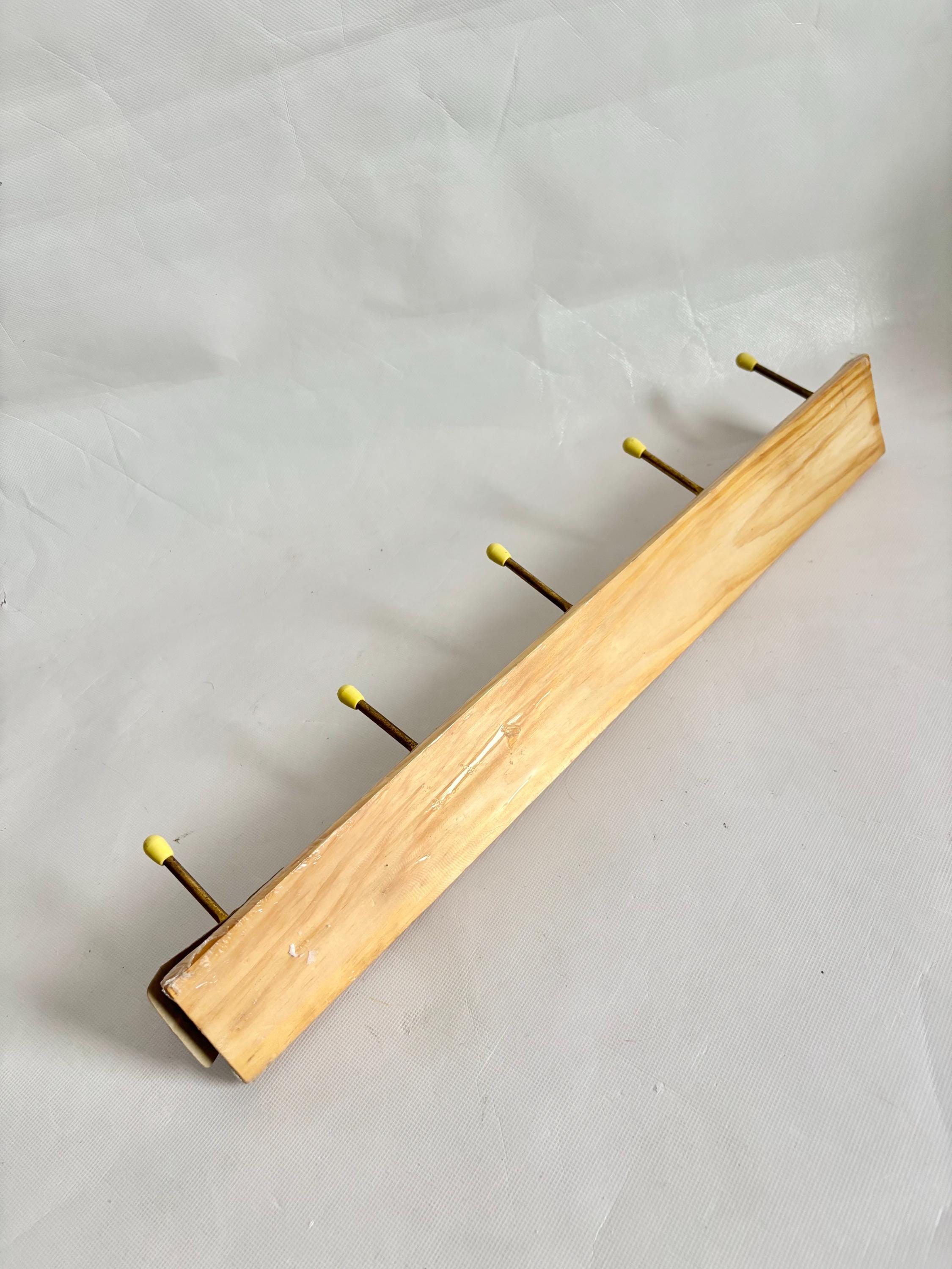 Vintage 80s Wood Yellow Yaffa Style Organizer Wall Hooks / Vintage