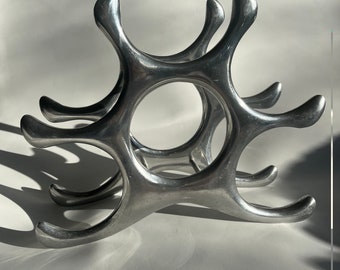 Vintage Sculptural Modern Post Modern Aluminum Chrome Six-Bottle Wine Rack (6) - Italian Design similar to Alessi