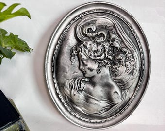 Vintage 11” Silver Wall Plaque Relief Cameo Style Victorian Women Silhouette