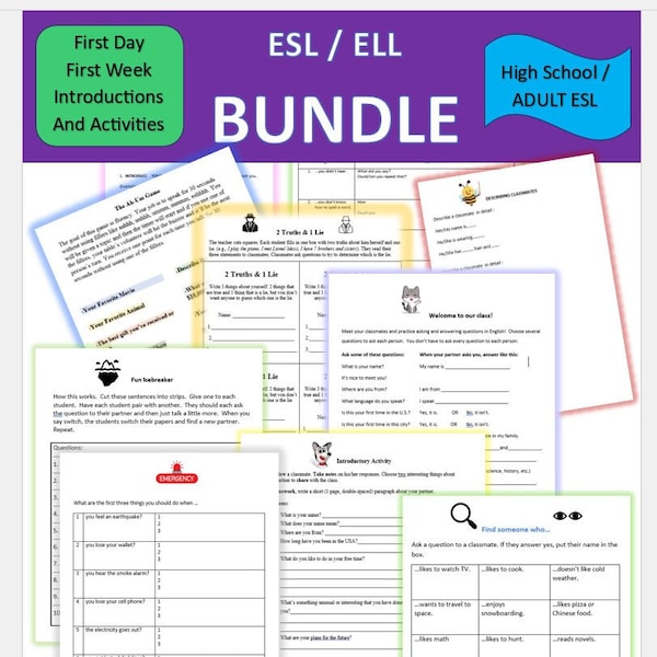 Printable ESL Conversation Lessons for First Day or First Week - Giant Bundle  of Speaking Activities, games and more