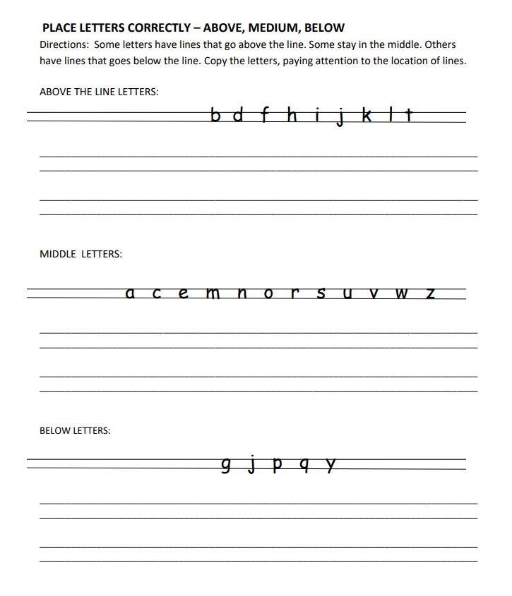 Printable Handwriting Worksheets 11 Pages (letters Placement of