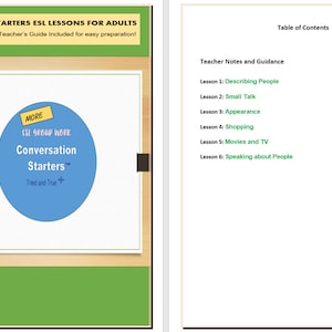 Printable ESL English Lessons, Bundle, Conversation Starters, Adult ESL Speaking Activities, With Teacher's Guide