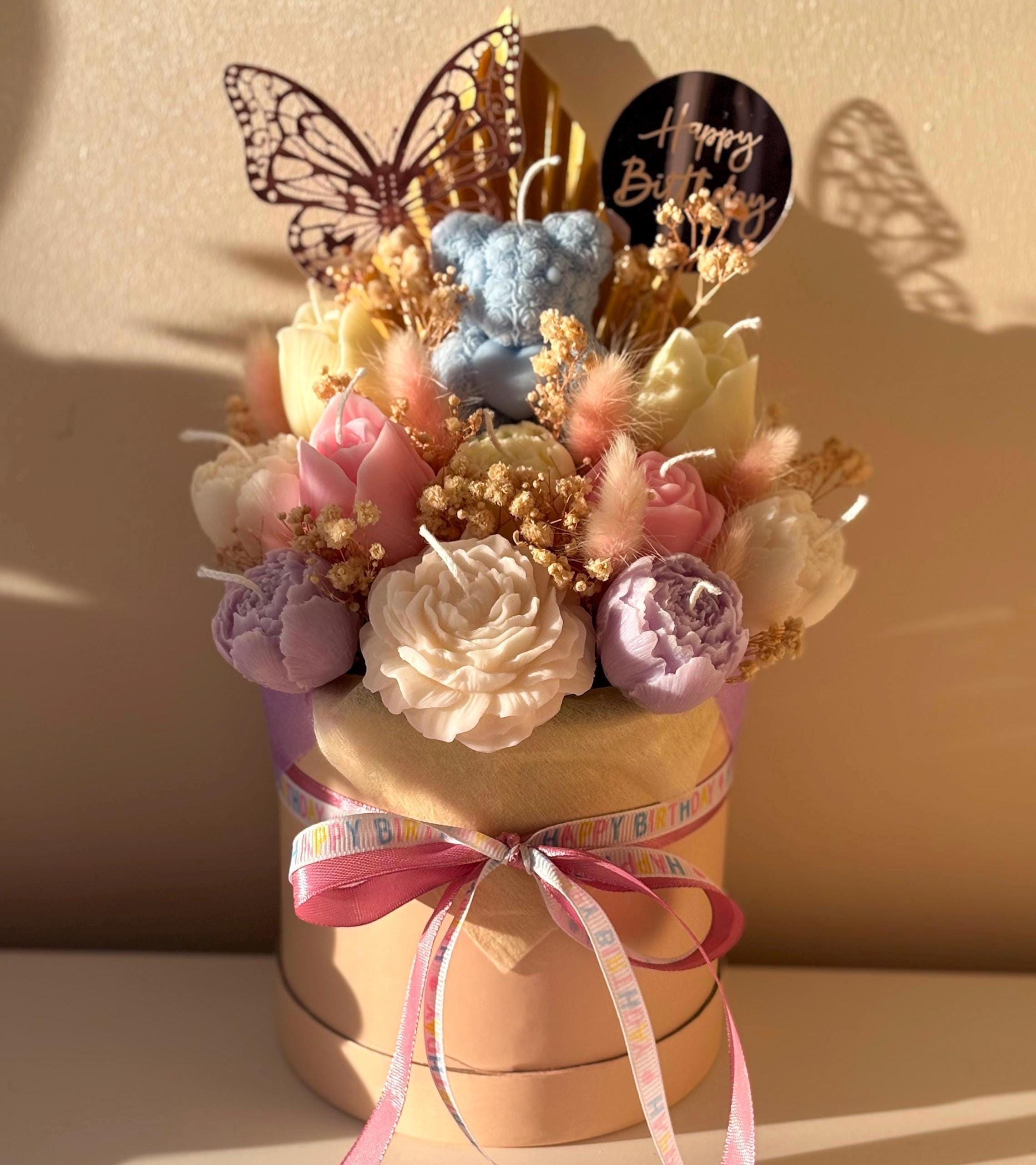 Soy Wax Flower Candle Bouquet – Handmade Birthday Gift for Her ...