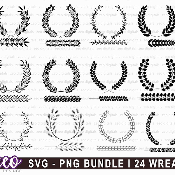 Wreath SVG Bundle, Monogram SVG Circle Frame, Svg files for Cricut, Wreat Print Png files, Floral Wreath SVG, Olive Wreath svg and png