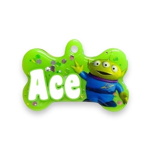 Toy Story Alien Custom Pet ID Tag: Handmade Glitter Resin Dog Tag