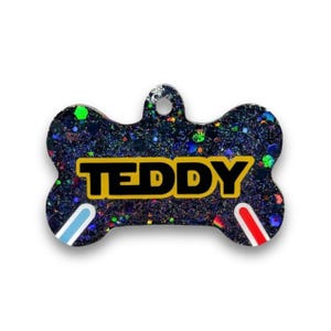 Star Wars Dog Tag, Resin Dog Tag, Custom Pet ID Tag, Puppy Gift, Handmade Pet Tag, Personalised Dog Tag, Cat Tag, Glitter Dog Tag