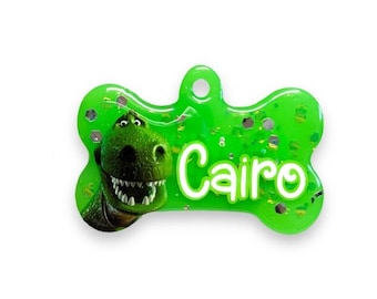 Placa de identificación de resina personalizada de Toy Story Rex, placa de identificación de resina, diseña tu propia placa de identificación, placa de identificación personalizada para mascota, regalo para cachorro, placa de identificación hecha a mano, placa de identificación hecha a mano