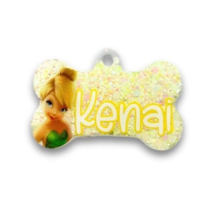 Tinkerbell Dog Tag, Resin Dog Tag, Custom Pet ID Tag, Puppy Gift, Handmade Pet Tag, Personalised Dog Tag, Cat Tag, Glitter Dog Tag