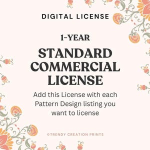 Standard Commercial license, Seamless pattern license, Standard license for design, Pattern Design license, pdf license, digital license