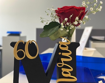 Personalized initials with name & number | also as a vase | Modern personalized decoration, birthday gift, anniversary