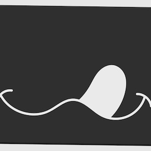 May include: A black rectangular design featuring a white cartoon tongue licking its lips. The tongue is in the center, with a curved line forming the mouth. The corners of the rectangle are rounded.