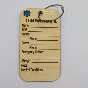Car Seat Emergency Tag, Emergency ID Tag, Emergency Information for ...
