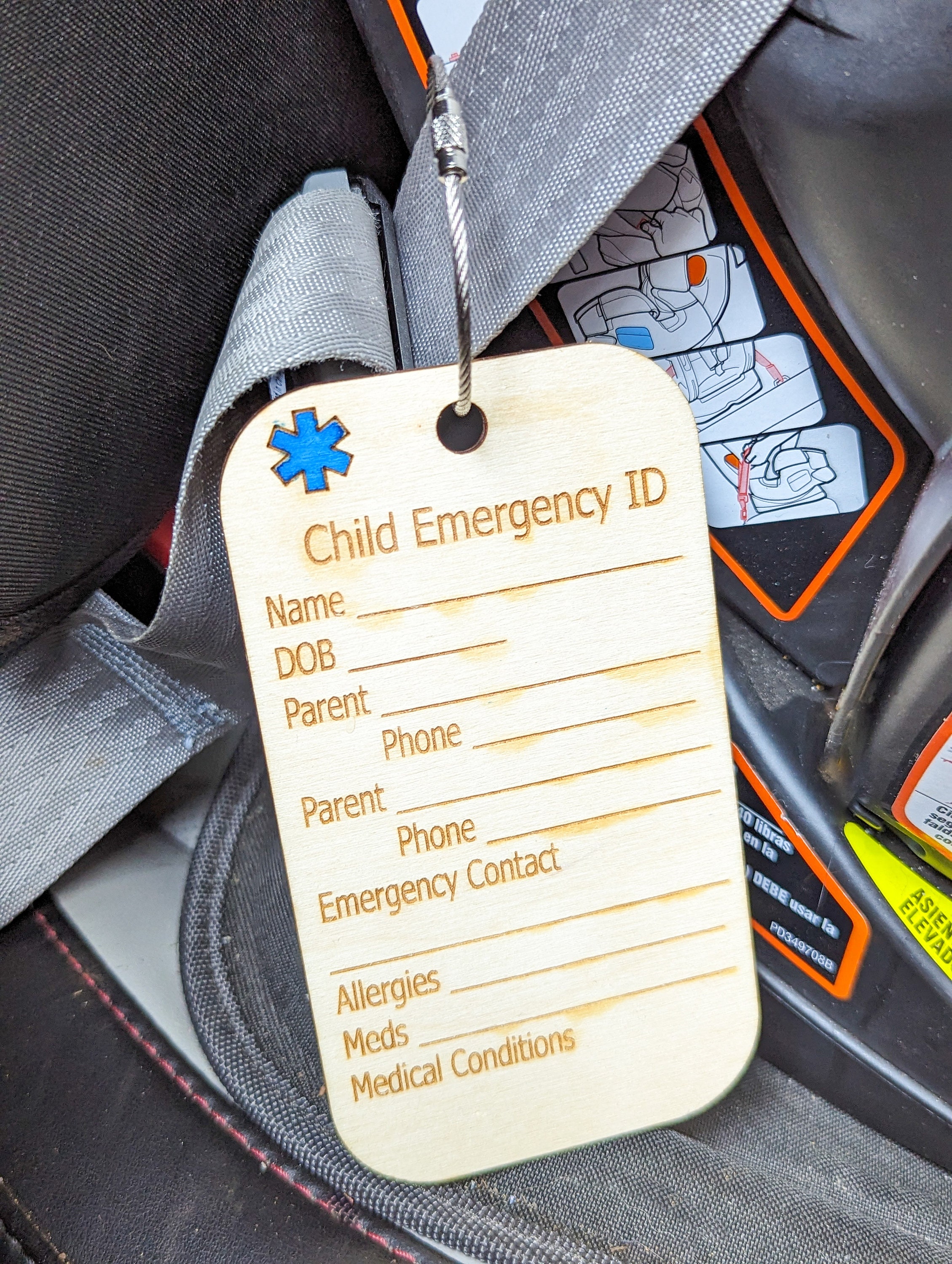 Car Seat Emergency Tag, Emergency ID Tag, Emergency Information for