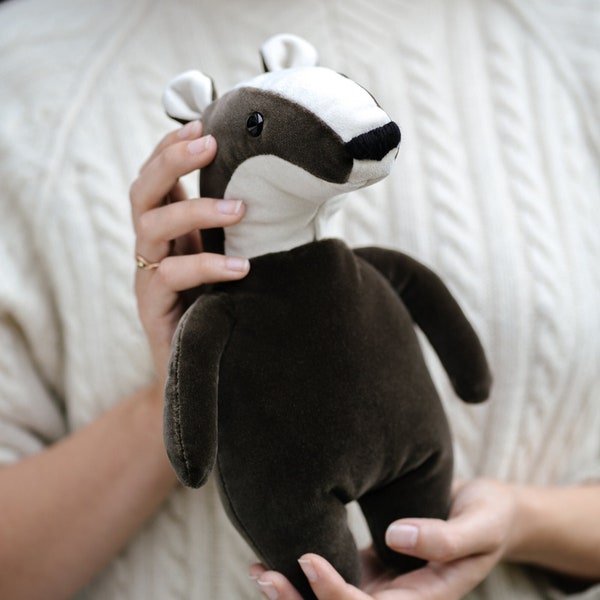 Rowan the Badger soft toy PDF sewing pattern & tutorial with pictures